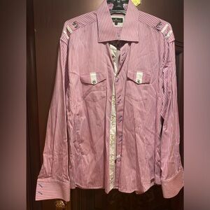 Bertigo Men’s Shirt, Size Large, Color White, Blue, Pink Stripes